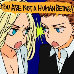 Rule 34 | 1boy, 1girl, android, blonde hair, blue eyes, brown hair, kurosuke (nora), lowres, open mouth, r daneel olivaw, r landaree, robots and empire, the caves of steel