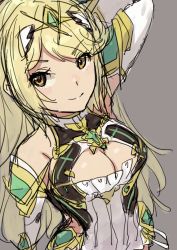 Rule 34 | 1girl, blonde hair, breasts, cleavage, gem, hair ornament, headpiece, highres, jewelry, large breasts, long hair, mythra (xenoblade), nintendo, rosia san, sketch, solo, tiara, very long hair, xenoblade chronicles (series), xenoblade chronicles 2, yellow eyes