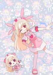 Rule 34 | 2girls, absurdres, angry, apron, armband, bandaged wrist, bandages, blonde hair, blush, blush stickers, center frills, character background, chibi, closed eyes, closed mouth, collared dress, commentary request, creature, crown, crying, drawing tablet, dress, dual persona, fang, foot out of frame, frills, gift, hair ornament, hat, highres, holding, holding stylus, kitchen knife, knife, leaning to the side, lobster, long hair, looking at viewer, multiple girls, multiple views, natori sana, nurse cap, one eye closed, pink apron, pink footwear, pink nails, puff of air, rabbit, rabbit hair ornament, red armband, red eyes, running, sana channel, sandals, short dress, shrugging, skin fang, smile, standing, standing on one leg, streaming tears, stuffed animal, stuffed rabbit, stuffed toy, stylus, syringe, tears, thighhighs, tiger, two side up, uekusa wataru, unworn crown, virtual youtuber, white dress, white thighhighs