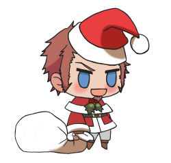 Rule 34 | 1boy, :d, alternate costume, blue eyes, blush, brown footwear, brown hair, chibi, christmas, facial hair, fate/grand order, fate (series), fur-trimmed jacket, fur trim, gift bag, goatee, hat, highres, holding, holding sack, jacket, kkeiixxx, long sideburns, long sleeves, male focus, meme, napoleon bonaparte (fate), no pupils, open mouth, padoru (meme), pants, red hat, red jacket, red pants, sack, santa costume, santa hat, sideburns, simple background, smile, solo, white background