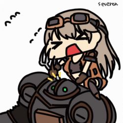 Rule 34 | &gt; &lt;, 1girl, animated, animated gif, hitting, lowres, open mouth, robot, seseren, wrench