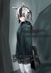 Rule 34 | 1girl, animal ears, coat, flower, flower request, grey hair, hair flower, hair ornament, highres, hood, hooded coat, horse ears, horse girl, horse tail, md5 mismatch, medium request, metal gear (series), metal gear solid 3: snake eater, multicolored hair, overcoat, ponytail, resolution mismatch, solo, source smaller, streaked hair, tail, the boss&#039;s andalusian, thick eyelashes, two-tone hair, umamusume, what is (pix30d), white hair