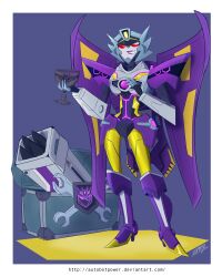 Rule 34 | 1girl, absurdres, autobotpower, black panties, breasts, cup, curvy, decepticon, high heels, highres, humanoid robot, medium breasts, panties, purple lips, red eyes, robot, rocket launcher, solo, thighs, thunderblast, transformers, transformers animated, transformers cybertron, underwear, weapon, wings