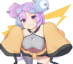 Rule 34 | 1girl, bow-shaped hair, breasts, character hair ornament, creatures (company), game freak, gas (anna112), grey pantyhose, hair ornament, hexagon print, highres, iono (pokemon), jacket, large breasts, long hair, low-tied long hair, multicolored hair, nintendo, oversized clothes, pantyhose, pink eyes, pink hair, pokemon, pokemon sv, sharp teeth, shirt, single leg pantyhose, sleeveless, sleeveless shirt, sleeves past fingers, sleeves past wrists, solo, teeth, twintails, two-tone hair, very long hair, yellow jacket