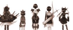 Rule 34 | 10s, 5girls, aircraft carrier, am24, arrow (projectile), back, blush, bow (weapon), cannon, dress, headgear, highres, hiryuu (kancolle), japanese clothes, kantai collection, kongou (kancolle), long hair, military, military vehicle, monochrome, multiple girls, myoukou (kancolle), pantyhose, personification, sailor dress, ship, short hair, skirt, sword, tenryuu (kancolle), thighhighs, torpedo, turret, warship, watercraft, weapon, yukikaze (kancolle)
