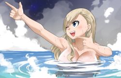 Rule 34 | 1girl, blonde hair, blue eyes, breasts, cleavage, colorized, eden&#039;s zero, gaston18, large breasts, long hair, mashima hiro, nude, partially submerged, rebecca bluegarden, solo, tagme, water, wet