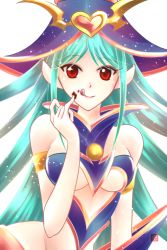 Rule 34 | 1girl, chocolate, chocolate magician girl, duel monster, flamemirenchers, green hair, red eyes, solo, tongue, tongue out, yu-gi-oh!
