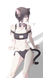Rule 34 | 1girl, absurdres, animal ears, cat ears, cat tail, female focus, flat chest, fruits basket, hair ribbon, highres, meow nyang, revealing clothes, ribbon, solo, souma akito, tail, underwear, underwear only