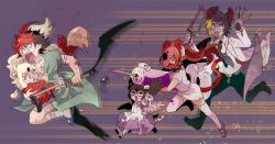 Rule 34 | 10s, 2boys, 3girls, ailane (show by rock!!), anna spire, black hair, black necktie, blonde hair, bow, carrying, closed eyes, collar, crow (show by rock!!), crutch, demon bat (show by rock!!), dress, dyed bangs, fangs, glasses, hacksaw, hair bow, hair ornament, hairclip, hockey mask, hospital gown, lab coat, large syringe, long hair, maruboku, mask, motion lines, multicolored hair, multiple boys, multiple girls, necktie, nurse, oversized object, purple theme, running, saw, scalpel, shouting, show by rock!!, slippers, smile, spiked collar, spikes, stethoscope, streaked hair, syringe, tail, thighhighs, two-tone hair, yaginupan (show by rock!!)