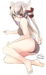 Rule 34 | 10s, 1girl, amatsukaze (kancolle), bad id, bad pixiv id, barefoot, bespectacled, bra, brown eyes, glasses, highres, kantai collection, long hair, nekobaka, panties, silver hair, solo, two side up, underwear, underwear only