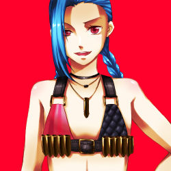 Rule 34 | 1girl, blue hair, braid, hairline, jinx (league of legends), league of legends, lowres, red eyes, twintails