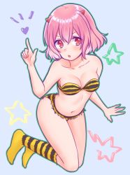 Rule 34 | 1girl, animal print, bad id, bad pixiv id, breasts, demon wings, full body, highres, indie utaite, looking at viewer, medium breasts, niconico, nqrse, open mouth, pink eyes, pink hair, rummy 73, short hair, solo, star (symbol), tiger print, tiger stripes, underwear, utaite, wings
