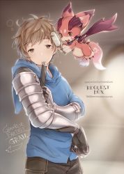 Rule 34 | 10s, 1boy, blurry, brushing hair, brushing own hair, character name, copyright name, dragon, dressing, fighter (granblue fantasy), gauntlets, gran (granblue fantasy), granblue fantasy, hair brush, hood, hoodie, male focus, mouth hold, sleepy, solo, vyrn (granblue fantasy)