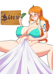 Rule 34 | 1girl, breasts, highres, huge breasts, nami (one piece), one piece, orange hair, solo