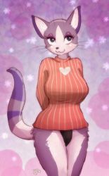 Rule 34 | cat, furry, highres, melonleaf, purple eyes, sweater