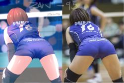 Rule 34 | 1girl, black hair, comparison image, comparison photo, from behind, japanese (nationality), pants, photo (medium), solo, sportswear, tagme, volleyball uniform