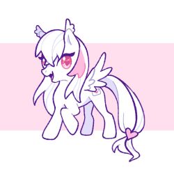 Rule 34 | animal focus, commentary, english commentary, full body, heart, heart tail, horse, hyuni (character), hyuni (hyunicat), multicolored hair, my little pony, no humans, original, owl ears, pink eyes, pink hair, solo, streaked hair, tail, white hair, wings