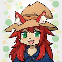 Rule 34 | dog, furry, green eyes, long hair, red hair, witch hat, yamane512