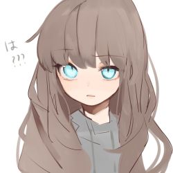 Rule 34 | bad id, bad twitter id, black sweater, blue eyes, brown hair, gotou (nekocat), highres, long hair, looking up, negai-chan (gotoh510), open mouth, original, solo, sweater, white background
