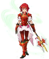Rule 34 | 1girl, aged down, armor, armored boots, black gloves, boots, female focus, fire emblem, fire emblem: mystery of the emblem, fire emblem heroes, full body, gloves, headband, highres, holding, holding weapon, indesign, matching hair/eyes, minerva (fire emblem), nintendo, official art, pantyhose, polearm, red eyes, red footwear, red hair, red pantyhose, short hair, skirt, solo, sparkle, spear, standing, transparent background, weapon