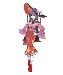 Rule 34 | 1girl, adapted costume, black hair, black hat, bow, branch, hands on own hips, hat, highres, hime cut, houraisan kaguya, jeweled branch of hourai, long hair, long skirt, long sleeves, looking at viewer, pink shirt, red skirt, shirt, sketch, skirt, solo, touhou, very long hair, white background, white bow, zenritsu