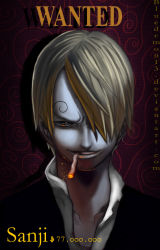 Rule 34 | 1boy, bad source, bluedemon13, bounty, male focus, one piece, pirate, sanji (one piece), self-upload, smoking, solo, wanted poster
