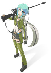 Rule 34 | 10s, 1girl, absurdres, anti-materiel rifle, bad id, bad pixiv id, blue eyes, blue hair, bolt action, fingerless gloves, gloves, gun, highres, pgm hecate ii, rifle, scarf, short hair, short shorts, shorts, sinon, sniper rifle, solo, standing, sword art online, t1kosewad, weapon