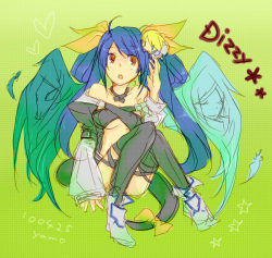 Rule 34 | 1boy, 1girl, arc system works, asymmetrical wings, bad id, bad pixiv id, blonde hair, blue hair, brown eyes, chibi, dizzy (guilty gear), guilty gear, ky kiske, long hair, necro (guilty gear), ribbon, tail, tail ornament, tail ribbon, thighhighs, undine (guilty gear), wings, yamo, yamo (sky2world)