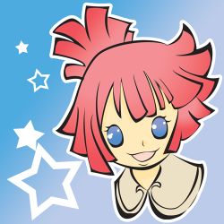 Rule 34 | 10s, 1girl, blue background, blue eyes, gradient background, happy, looking at viewer, lowres, pink hair, short hair, simple background, smile, solo, star driver, tagme, you mizuno