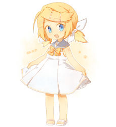 Rule 34 | 1girl, alternate hairstyle, blonde hair, blue eyes, bow, dated, hair bow, hair ornament, hairclip, kagamine rin, kiri futoshi, looking at viewer, open mouth, short hair, simple background, solo, twintails, vocaloid