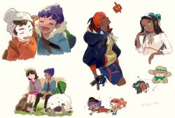 Rule 34 | 3girls, 5boys, alternate costume, artist name, backpack, bad id, bad twitter id, bag, baseball cap, beanie, bench, black hair, black hoodie, boots, brown bag, brown footwear, brown hair, buttons, cable knit, cape, cape tug, cardigan, champion uniform, chiyo (ppp 808), closed eyes, closed mouth, collared dress, commentary request, creatures (company), dark-skinned female, dark-skinned male, dark skin, dress, earrings, eyelashes, eyewear on head, flying sweatdrops, fur-trimmed cape, fur-trimmed jacket, fur trim, game freak, gen 4 pokemon, gen 8 pokemon, gloria (pokemon), gloves, grass, green headwear, green legwear, grey cardigan, grey headwear, gym leader, hair bun, hair ornament, hat, heart, heart hair ornament, highres, hood, hoodie, hoop earrings, hop (pokemon), jacket, jewelry, leon (pokemon), long hair, looking at viewer, milo (pokemon), motion lines, multicolored hair, multiple boys, multiple girls, nessa (pokemon), nintendo, open mouth, orange hair, pink dress, pink hair, pokemon, pokemon (creature), pokemon swsh, purple hair, raihan (pokemon), red cape, red shirt, ribbon, rotom, rotom phone, shirt, short hair, shorts, side ponytail, side slit, side slit shorts, single hair bun, sitting, sketch, smile, socks, sonia (pokemon), sun hat, sunglasses, swept bangs, tam o&#039; shanter, teeth, tongue, two-tone hair, victor (pokemon), watermark, wooloo