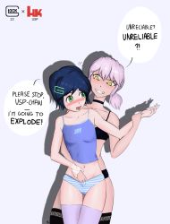 Rule 34 | 2girls, 4chan, black panties, blush, english text, femdom, fingering, fingering from behind, hand in panties, hand under clothes, highres, multiple girls, panties, striped clothes, striped panties, talking, text focus, underwear, yuri