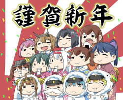 Rule 34 | (o) (o), 3boys, 6+girls, :&gt;, :d, = =, admiral (kancolle), ahoge, akagi (kancolle), akeome, blue hair, blue kimono, bow, brown hair, character request, closed mouth, commentary request, eating, closed eyes, floral print, food, food on face, fur trim, green hair, grey hair, hair bow, hairband, happy new year, hat, holding, holding food, hood, hood up, houshou (kancolle), ishii hisao, japanese clothes, jitome, kaga (kancolle), kantai collection, kimono, kongou (kancolle), little boy admiral (kancolle), looking at another, military, military hat, military uniform, multiple boys, multiple girls, naval uniform, new year, one side up, onigiri, open mouth, pink hair, pink kimono, ponytail, purple bow, ryuujou (kancolle), smile, solid circle eyes, solid oval eyes, thumbs up, twintails, uniform, v, visor cap, white hair