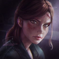 Rule 34 | 1girl, axsen, blood, blood on face, brown hair, cuts, dirty, dirty face, ellie (the last of us), face, grey eyes, injury, realistic, signature, solo, the last of us, the last of us (series), watermark, web address