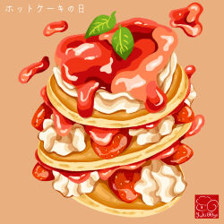 Rule 34 | artist logo, food, food focus, fruit, highres, no humans, original, pancake, strawberry, strawberry syrup, yuki00yo