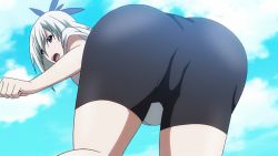 Rule 34 | 10s, 1girl, animated, animated gif, anime screenshot, ass, ass shake, bike shorts, gym uniform, huge ass, keijo!!!!!!!!, miyata sayaka, sky, solo
