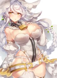Rule 34 | 10s, 1girl, asymmetrical hair, bad id, bad pixiv id, bare shoulders, belt, belt buckle, blush, braid, braided ponytail, breasts, bridal veil, buckle, chain, chain necklace, cleavage, commentary request, cosplay, detached collar, detached sleeves, fate/extra, fate/extra ccc, fate (series), flower, garter straps, gloves, hair flower, hair ornament, hand on own chest, highleg, highleg leotard, hip focus, jewelry, jitome, kantai collection, large breasts, leaf, leotard, lock, long hair, looking at viewer, necklace, nero claudius (bride) (fate), nero claudius (bride) (fate) (cosplay), nero claudius (bride) (second ascension) (fate), nero claudius (fate), nero claudius (fate) (all), open mouth, padlock, pokoten (pokoten718), puffy sleeves, silver hair, simple background, single braid, solo, standing, swept bangs, thighhighs, unryuu (kancolle), veil, very long hair, wavy hair, white background, white gloves, white leotard, white thighhighs, wide hips, yellow eyes, zipper, zipper pull tab