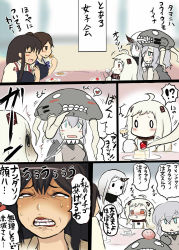 Rule 34 | 0 0, 10s, 5girls, abyssal ship, akagi (kancolle), anger vein, blue eyes, cake, cape, comic, commentary, eating, closed eyes, food, fork, fruit, grey hair, head bump, headgear, horns, japanese clothes, kaga (kancolle), kantai collection, machimote taikou, mittens, multiple girls, muneate, northern ocean princess, pale skin, red eyes, seaport princess, single horn, strawberry, strawberry shortcake, sweatdrop, tearing up, tears, white hair, wo-class aircraft carrier