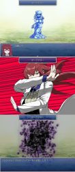 Rule 34 | battle, lab coat, long hair, mon-musu quest!, mon-musu quest: paradox, monster girl, necktie, promestein, red background, red hair, slime girl, sweater, translation request
