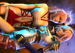 Rule 34 | 10s, 3d, 3dbabes, absurdres, breasts, cleavage, covered erect nipples, final ecstasy, final fantasy, final fantasy xiii, highres, lightning farron, serah farron, yuri