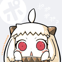 Rule 34 | 10s, 1girl, abyssal ship, ahoge, blush stickers, chibi, colored skin, horns, kantai collection, long hair, looking at viewer, lowres, mittens, northern ocean princess, pocotama, red eyes, solo, translation request, white hair, white skin, yukino tamago