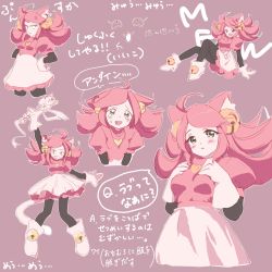 Rule 34 | 1girl, animal ears, bell, black thighhighs, boots, breasts, cat ears, cat tail, gloves, hair bell, hair ornament, high heel boots, high heels, mad mew mew, magical girl, medium breasts, pink hair, skirt, solo focus, tail, thighhighs, translation request, twintails, undertale, white gloves, white heels