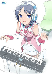 Rule 34 | blue eyes, headphones, idolmaster, instrument, kawasaki kazuhiko, mizutani eri, silver hair, solo, synthesizer