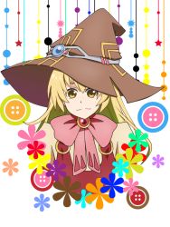 Rule 34 | 1girl, beryl benito, blonde hair, buttons, flower, freckles, hat, long hair, ribbon, smile, star (symbol), tales of (series), tales of hearts, witch hat, yellow eyes