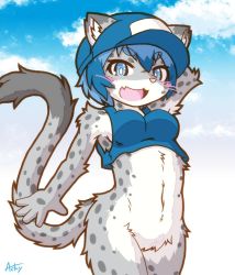 Rule 34 | artist request, blue eyes, blue hair, bottomless, furry, open mouth, snow leopard