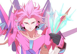 Rule 34 | 1boy, armor, bad id, bad pixiv id, blue eyes, cypher (virtual on), dagger, glowing, knife, male focus, personification, pink hair, solo, virtual on, weapon
