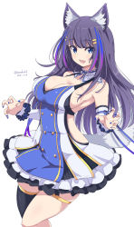Rule 34 | 1girl, animal ear fluff, animal ears, black hair, black thighhighs, blue eyes, blue hair, blue nails, breasts, choker, cleavage, commentary request, dated, displayer, fang, fingernails, frilled choker, frills, hair ornament, hairclip, highres, kichihachi, large breasts, long hair, looking at viewer, mole, mole on breast, multicolored hair, nail polish, open mouth, pink hair, simple background, single thighhigh, skin fang, smile, solo, standing, thigh strap, thighhighs, thighs, twitter username, virtual youtuber, white background, white choker, yoshibana kokoro