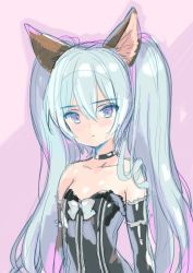 Rule 34 | 1girl, animal ears, bare shoulders, blue eyes, blue hair, dog ears, elbow gloves, elin, emily (pure dream), gloves, long hair, matching hair/eyes, sketch, solo, tera online, twintails, upper body, very long hair