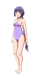 Rule 34 | 1girl, boruto: naruto next generations, casual one-piece swimsuit, highres, kakei sumire, naruto, naruto (series), one-piece swimsuit, ponytail, purple eyes, purple hair, purple one-piece swimsuit, swimsuit