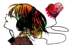 Rule 34 | 1girl, aihi eego, closed eyes, female focus, gradient hair, headphones, heart, highres, multicolored hair, o o, original, parted lips, profile, short hair, sketch, solo